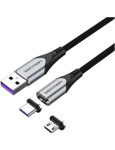 Cable USB 2.0 Vention CQNHD/ USB Macho/ MicroUSB Macho - USB Tipo-C Macho/ 480Mbps/ 50cm/ Gris