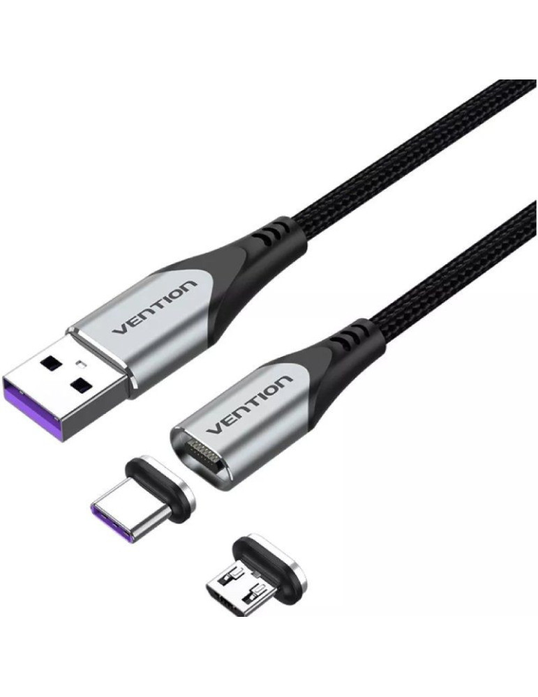 Cable USB 2.0 Vention CQNHD/ USB Macho/ MicroUSB Macho - USB Tipo-C Macho/ 480Mbps/ 50cm/ Gris