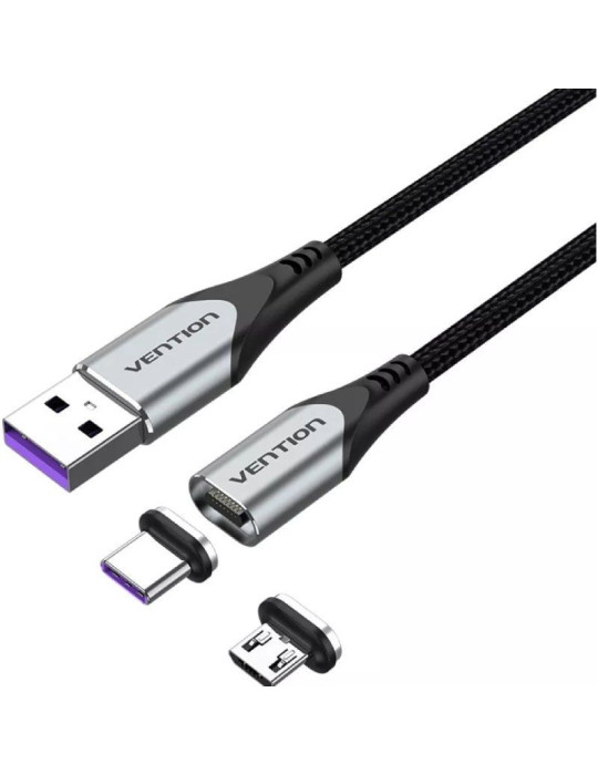 Cable USB 2.0 Vention CQNHD/ USB Macho/ MicroUSB Macho - USB Tipo-C Macho/ 480Mbps/ 50cm/ Gris