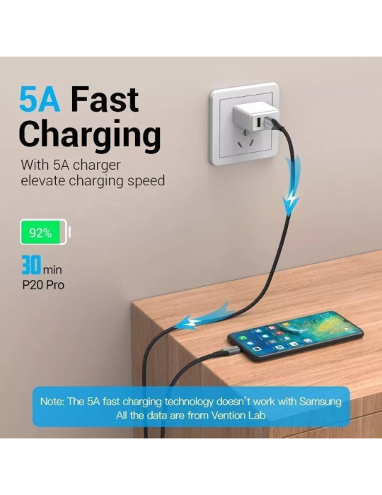 Cable USB 2.0 Vention CQNHD/ USB Macho/ MicroUSB Macho - USB Tipo-C Macho/ 480Mbps/ 50cm/ Gris