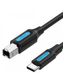 Cable USB 2.0 Impresora Vention CQUBF/ USB Tipo-B Macho - USB Tipo-C Macho/ 480Mbps/ 1m/ Negro