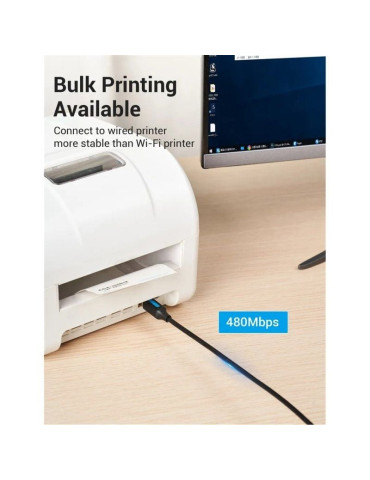 Cable USB 2.0 Tipo-C Vention CQUBH/ USB Tipo-B Macho - USB Tipo-C Macho/ 480Mbps/ 2m/ Negro 2