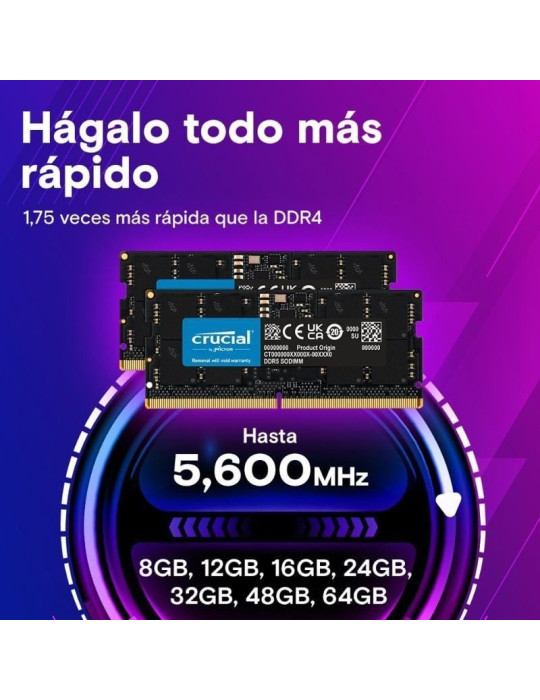 Memoria RAM Crucial 16GB/ DDR5/ 4800MHz/ 1.1V/ CL40/ SODIMM