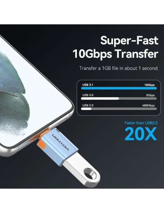 Adaptador OTG USB 3.1 Vention CUBH0/ USB Tipo-C Macho - USB Hembra/ Azul