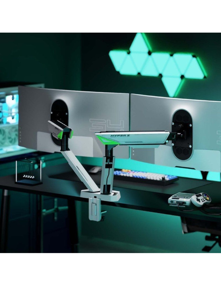 Soporte de Mesa Gaming con Contrapeso para 2 Monitores Aisens DT38TSR-345/ Giratorio/ Inclinable/ hasta 16kg