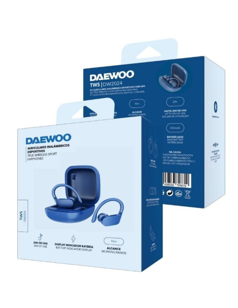 Auriculares Deportivos Bluetooth Daewoo DW2024 con estuche de carga/ Autonomía 5h/ Azules