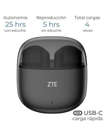 Auriculares Bluetooth ZTE Buds 2 con estuche de carga/ Autonomía 5h/ Negros 2