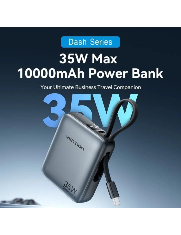 Powerbank 10000mAh Vention FHFH0/ 35W/ Gris/ Incluye Cable USB Tipo-C