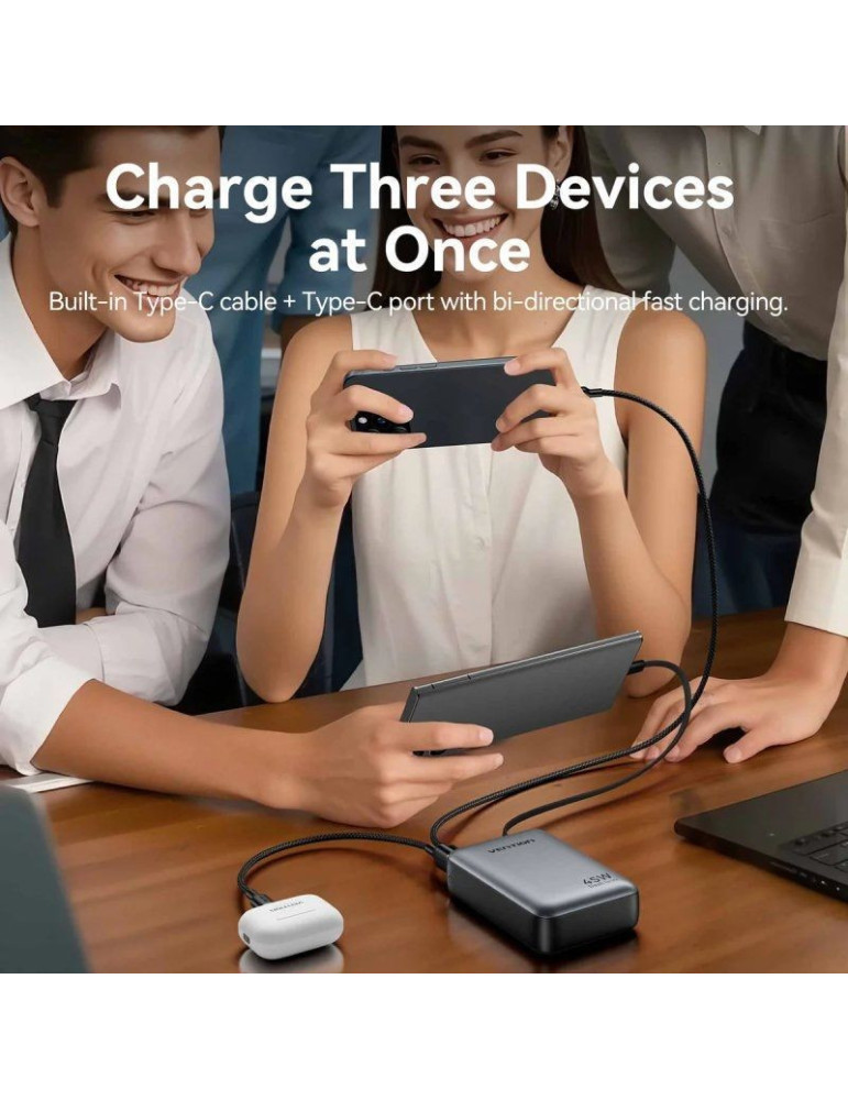Powerbank 20000mAh Vention FHGH0/ 45W/ Gris/ Incluye Cable USB Tipo-C