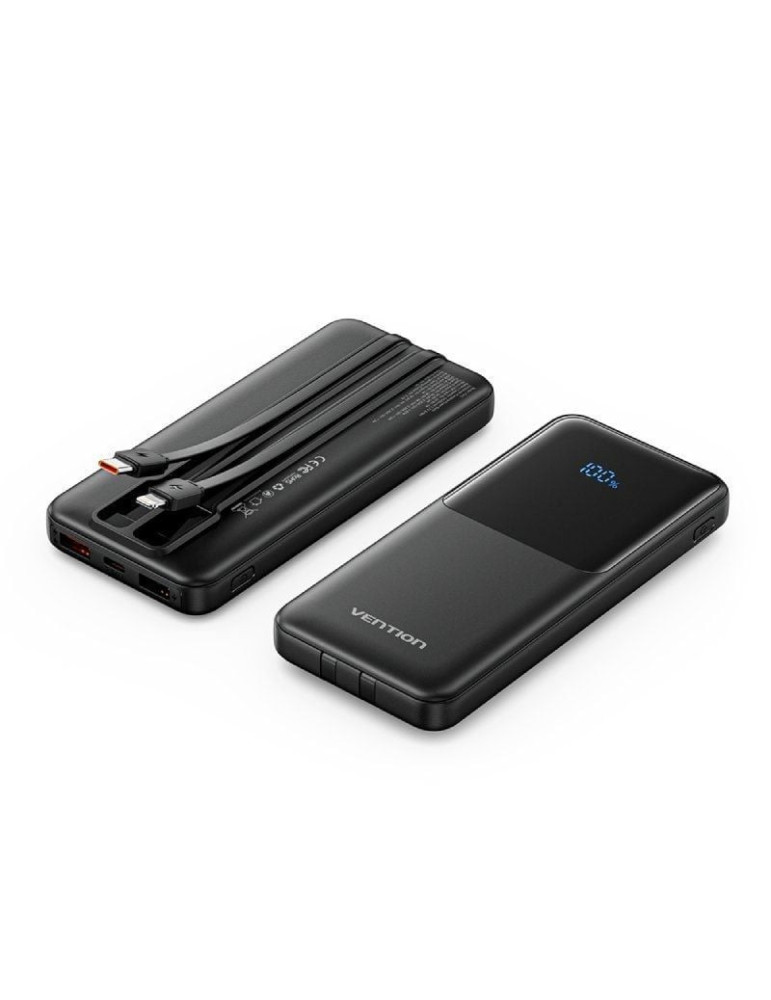 Powerbank 10000mAh Vention FHOB0/ 22.5W/ Negra/ Incluye Cable USB Tipo-C y Lightning