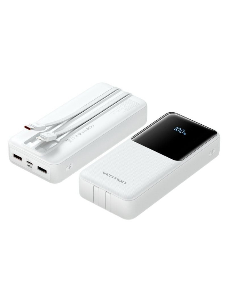 Powerbank 20000mAh Vention FHPW0/ 22.5W/ Blanca/ Incluye Cable USB Tipo-C y Lightning