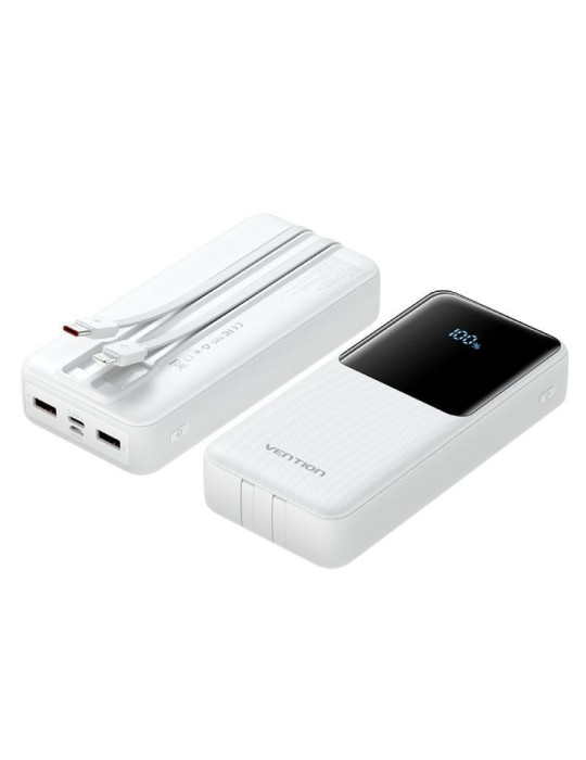Powerbank 20000mAh Vention FHPW0/ 22.5W/ Blanca/ Incluye Cable USB Tipo-C y Lightning