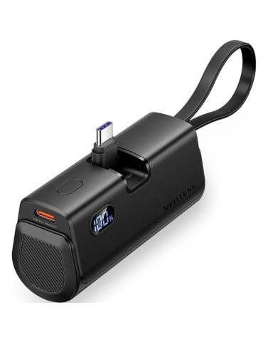 Powerbank 4800mAh Vention FHQB0/ 22.5W/ Negra/ Incluye Cable USB Tipo-C y Lightning