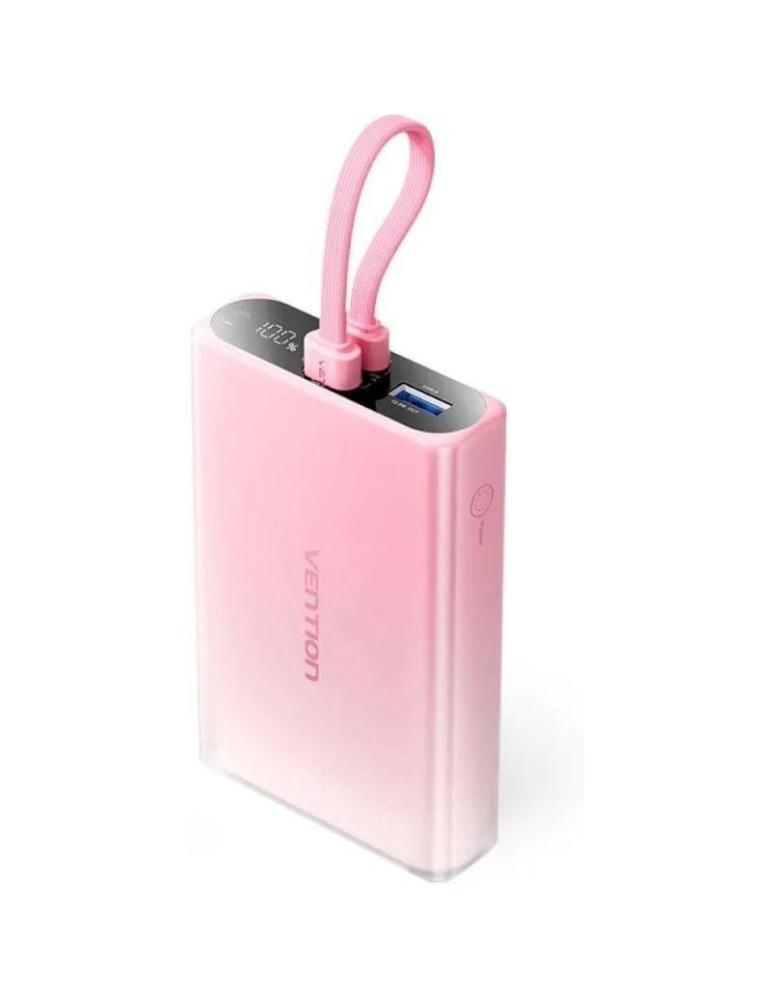 Powerbank 10000mAh Vention FHZP0/ 22.5W/ Rosa/ Incluye Cable USB Tipo-C y Lightning