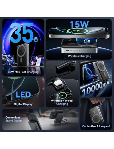 Powerbank 10000mAh Vention FKHH0/ 35W/ Wireless/ Gris/ Incluye Cable USB Tipo-C 2