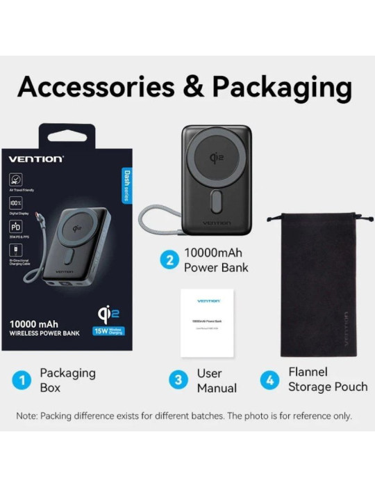 Powerbank 10000mAh Vention FKHH0/ 35W/ Wireless/ Gris/ Incluye Cable USB Tipo-C
