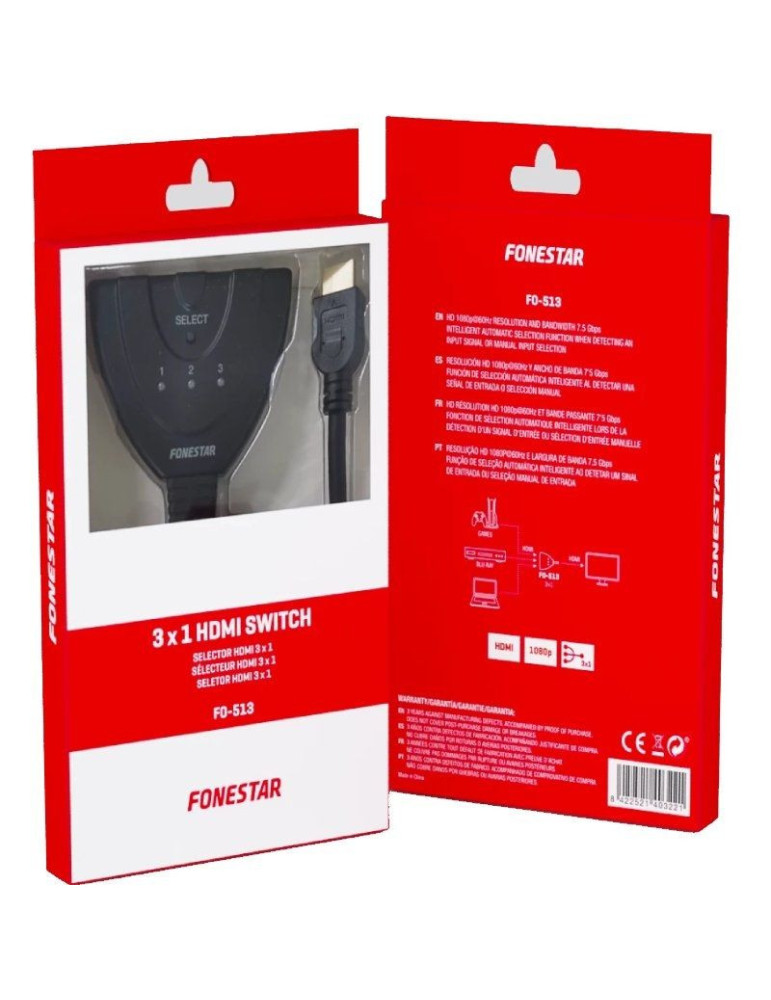Switch HDMI 3 en 1 Fonestar FO-513/ 3xHDMI
