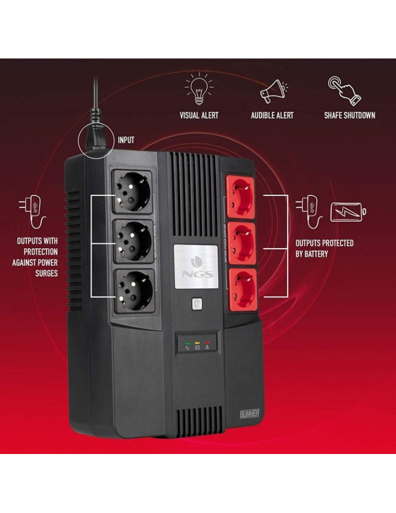 SAI Offline NGS Fortress Bunker/ 600VA-360W/ 6 Salidas/ Formato Bloque