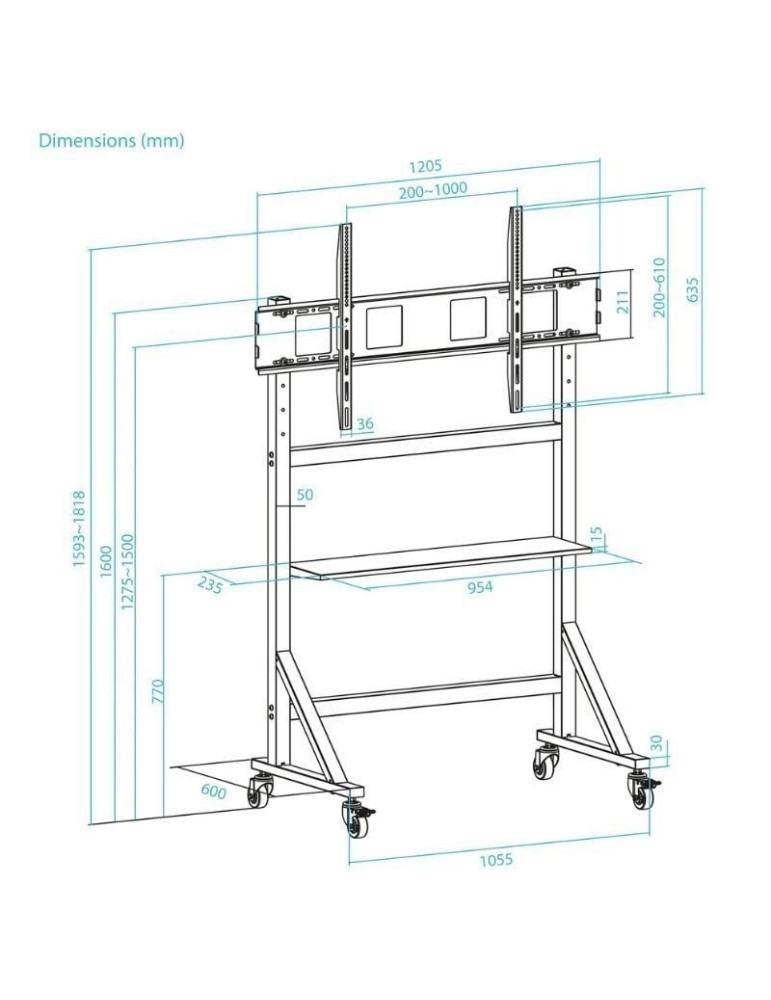 Soporte de Suelo Ajustable con Ruedas TooQ FS20105M-B para TV de 60-105"/ hasta 120kg