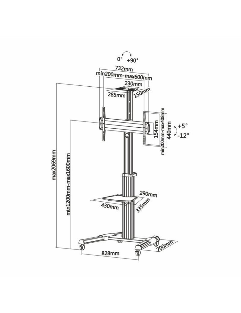 Soporte de Suelo Inclinable con Ruedas Aisens FT70TRE-037 para TV 37-70"/ hasta 50kg