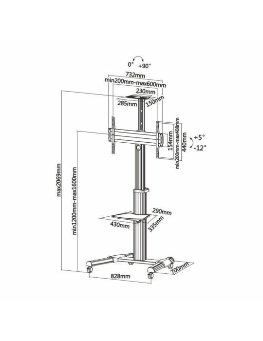Soporte de Suelo Inclinable con Ruedas Aisens FT70TRE-037 para TV 37-70"/ hasta 50kg