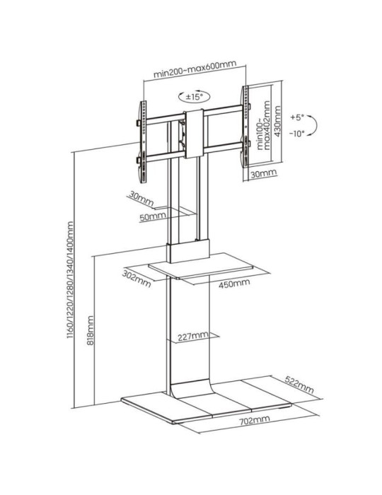 Soporte de Suelo Inclinable/ Giratorio con Bandeja DVD Aisens FT86TSE-401 para TV de 37-86"/ hasta 50kg