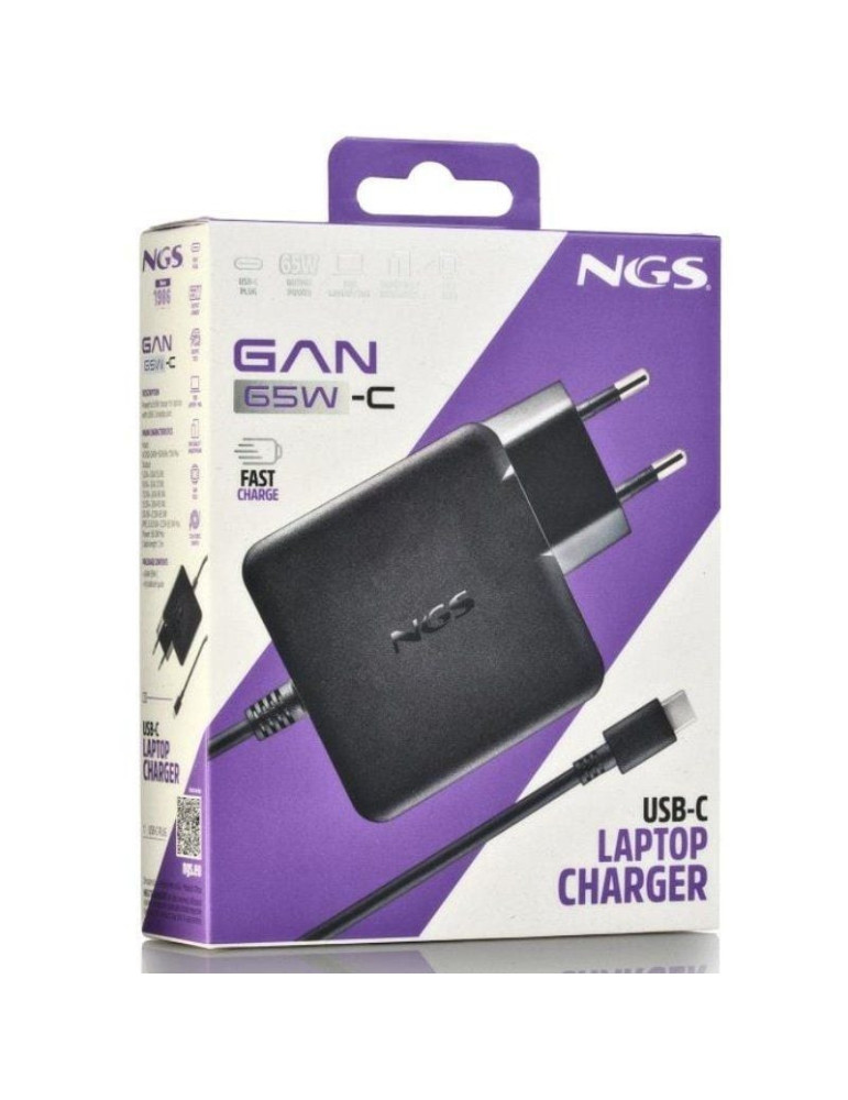 Cargador de Portátil NGS GAN 65W-C USB Tipo-C/ 65W/ Automático/ Voltaje 5-20V