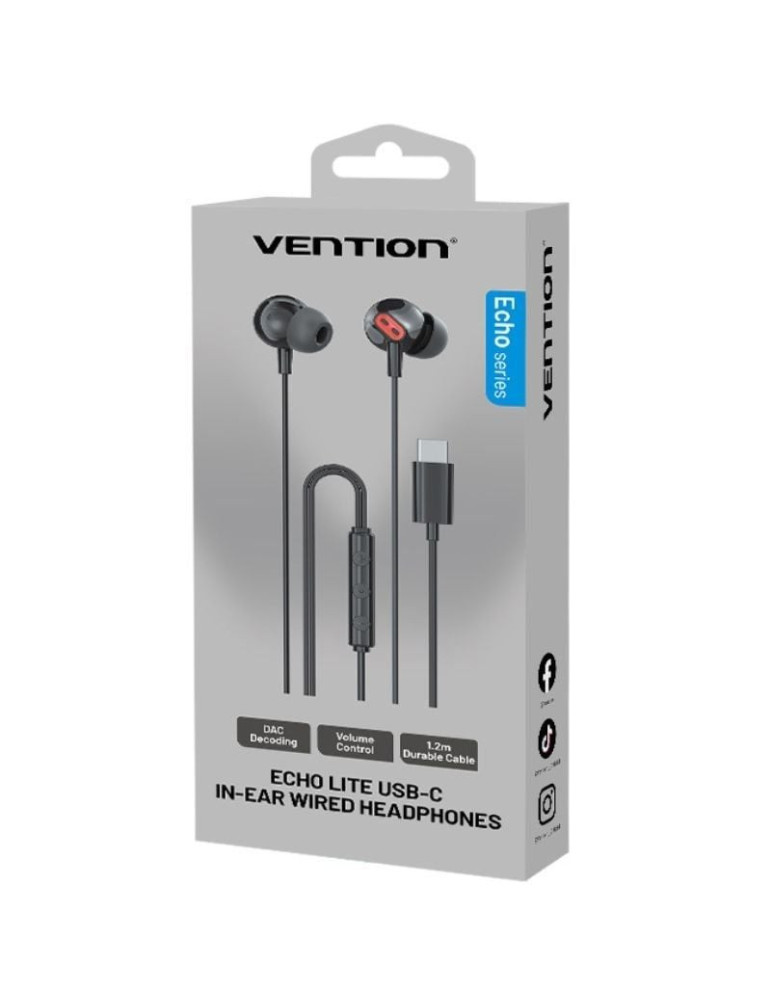 Auriculares Intrauditivos Vention Echo Lite USB-C In-Ear/ con Micrófono/ USB Tipo-C/ Negros