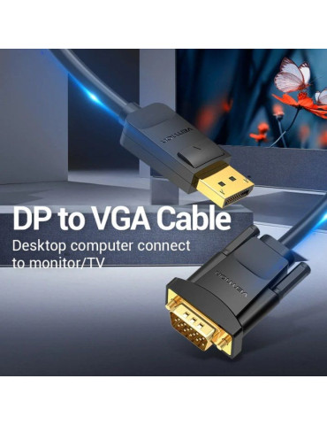 Cable Conversor Vention HBLBH/ DisplayPort Macho - VGA Macho/ 2m/ Negro 2