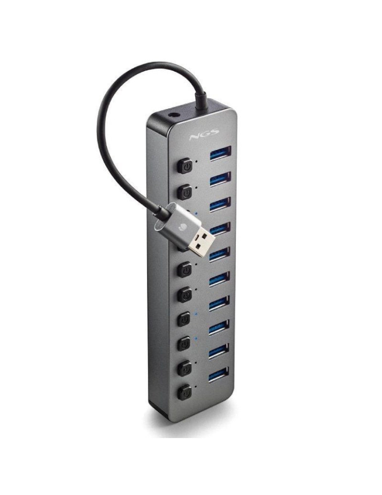 Hub USB NGS IHUB10/ 10xUSB 3.0/ Gris