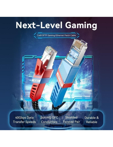 Cable de Red RJ45 SFTP Vention IKJBF Cat.8/ Gaming/ 1m/ Negro 2