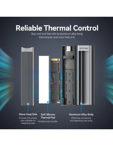 Caja Externa para Disco SSD M.2 NVMe Vention KPKH0/ USB Tipo-C 3.1/ Sin tornillos 2