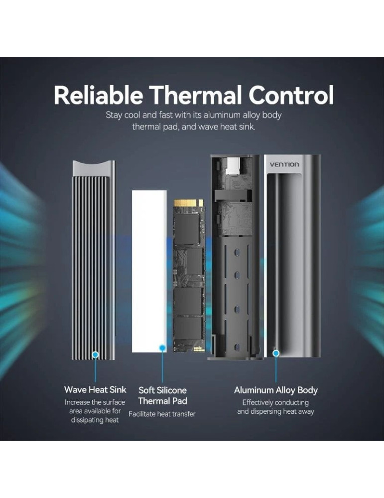 Caja Externa para Disco SSD M.2 NVMe Vention KPKH0/ USB Tipo-C 3.1/ Sin tornillos