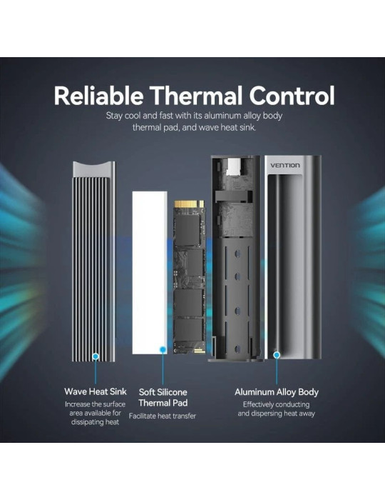 Caja Externa para Disco SSD M.2 NVMe Vention KPKH0/ USB Tipo-C 3.1/ Sin tornillos