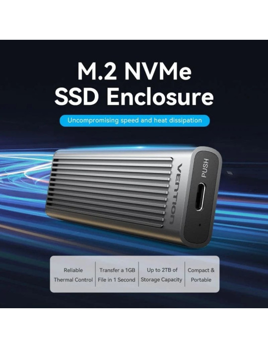 Caja Externa para Disco SSD M.2 NVMe Vention KPKH0/ USB Tipo-C 3.1/ Sin tornillos