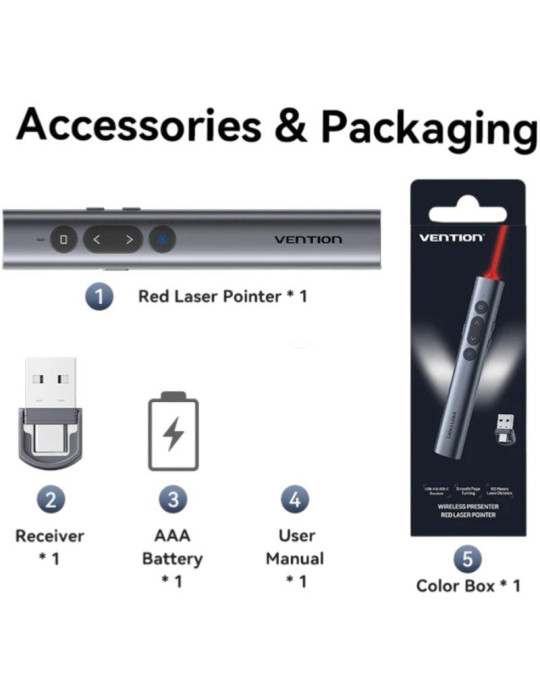 Presentador Inalámbrico Vention KQIH0/ 2.4GHz/ Gris