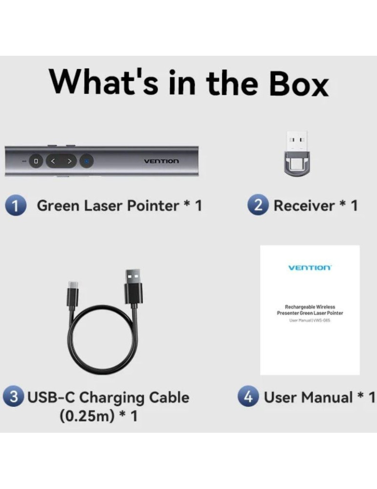 Presentador Inalámbrico por Bluetooth Vention KQJH0/ 2.4GHz/ Gris