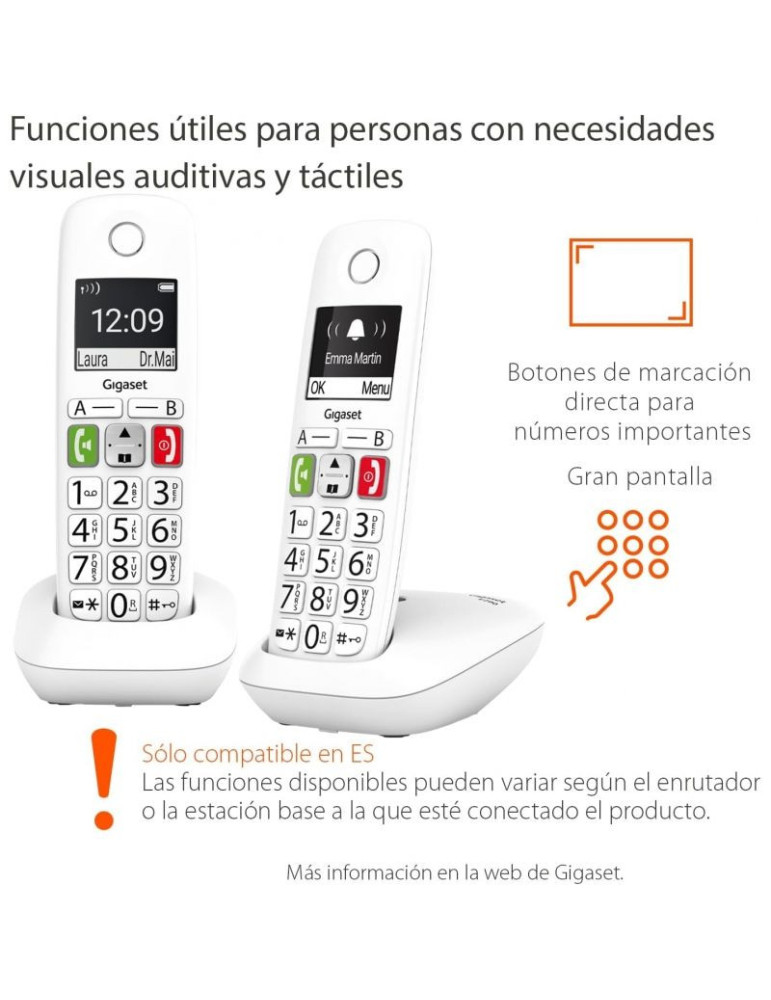 Teléfono Inalámbrico Gigaset E290/ Pack DUO/ Blanco