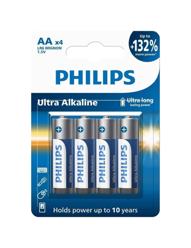 Pack de 4 Pilas AA Philips LR6E4B/10/ 1.5V/ Alcalina