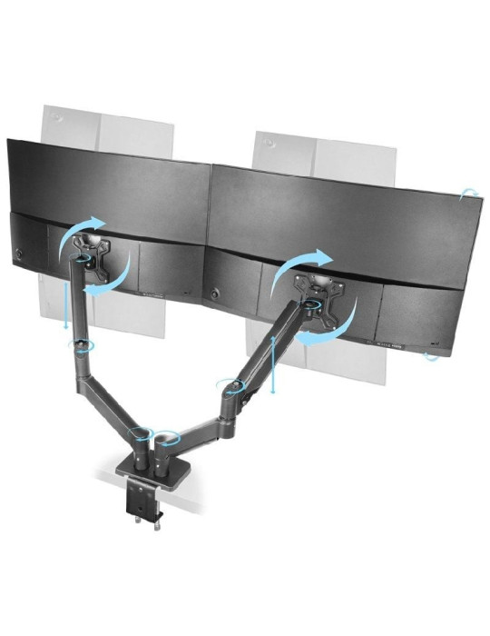 Soporte de Mesa para 2 Monitores Mars Gaming MARM-PRO2/ Giratorio/ Inclinable/ Rotatorio/ hasta 10kg