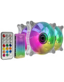 Pack 3 Ventiladores Mars Gaming MF-3DKITW/ 12cm + HUB + Mando a Distancia/ ARGB/ Blanco