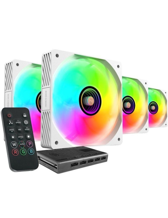 Pack 4 Ventiladores Mars Gaming MF-SI4KIT/ 12cm + HUB + Mando a Distancia/ ARGB/ Blancos