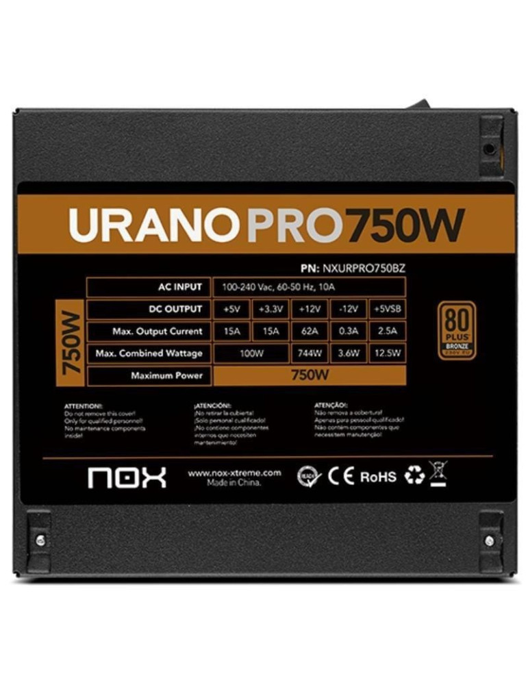 Fuente de Alimentación Nox Hummer Urano Pro/ 750W/ Ventilador 12cm/ 80 Plus Bronze