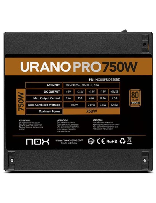 Fuente de Alimentación Nox Hummer Urano Pro/ 750W/ Ventilador 12cm/ 80 Plus Bronze
