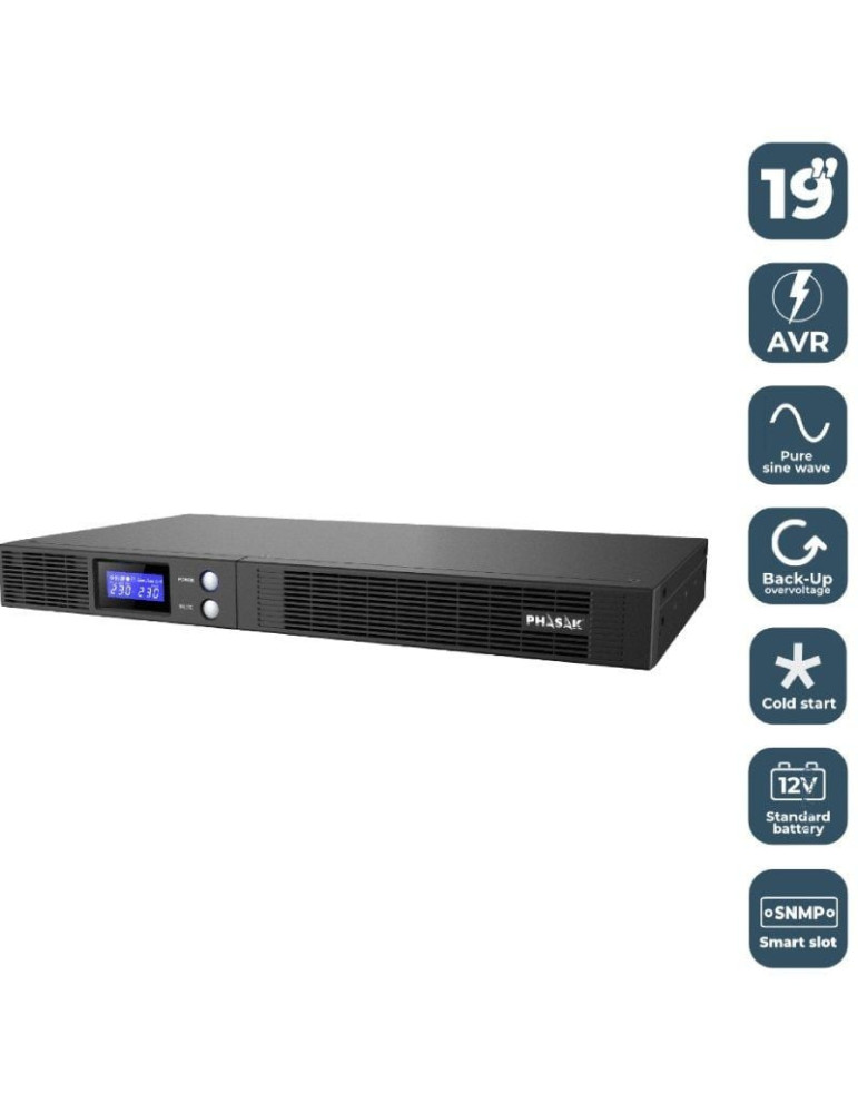SAI Línea Interactiva Phasak Protekt Slim Rack/ 750VA-450W/ 4 Salidas/ Formato Rack	