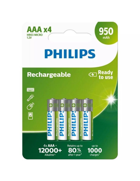 Pack de 4 Pilas AAA Philips R03B4A95/10/ 1.2V/ Recargables