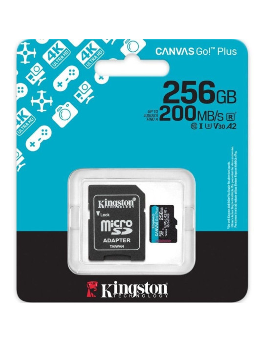 Tarjeta de Memoria Kingston CANVAS Go! Plus 256GB microSD XC con Adaptador/ Clase 10/ 200MBs