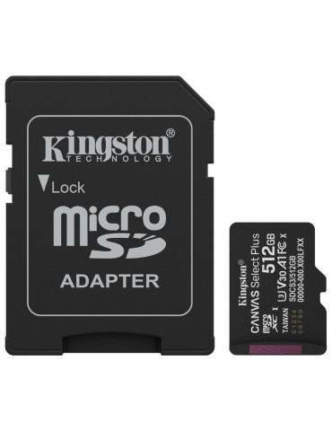 Tarjeta de Memoria Kingston CANVAS Select Plus 512GB microSD XC con Adaptador/ Clase 10/ 150MBs