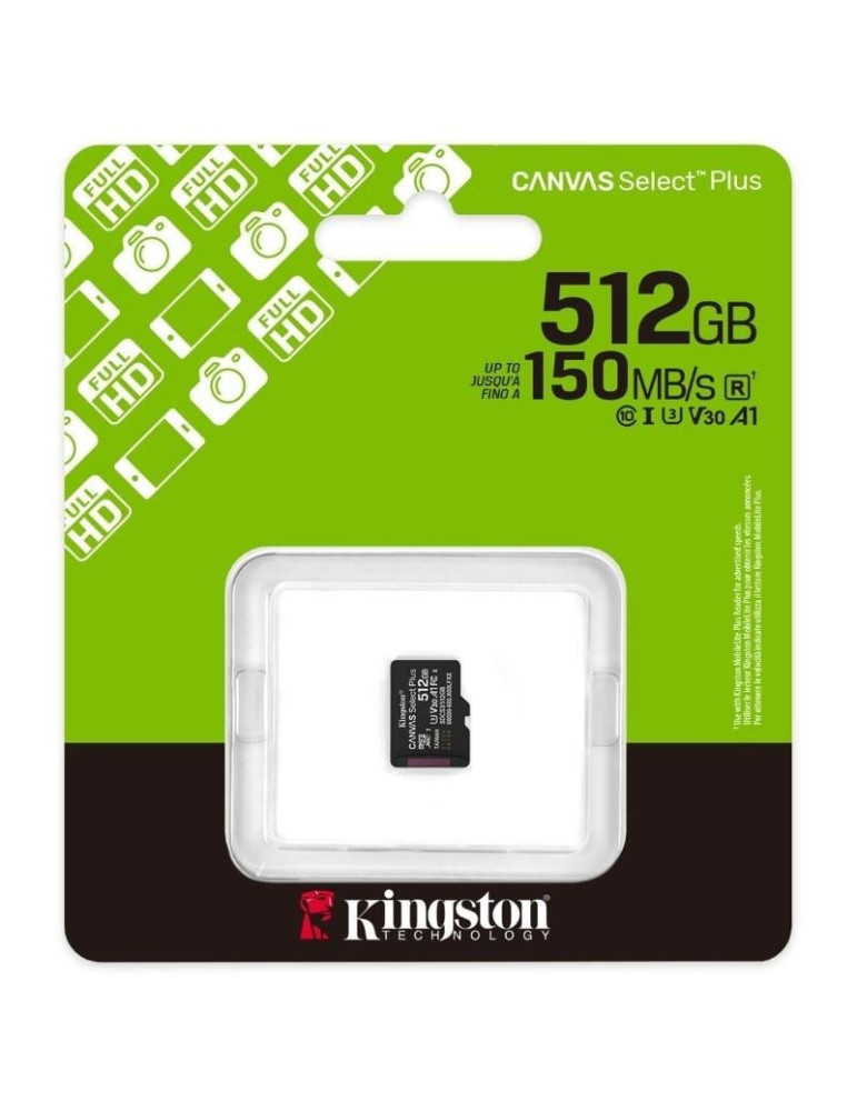 Tarjeta de Memoria Kingston CANVAS Select Plus 512GB microSD XC/ Clase 10/ 150MBs