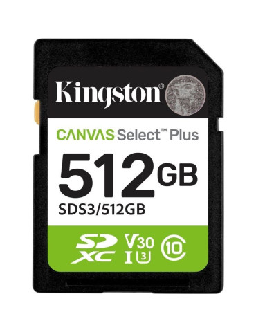 Tarjeta de Memoria Kingston CANVAS Select Plus 512GB SD XC/ Clase 10/ 150MBs